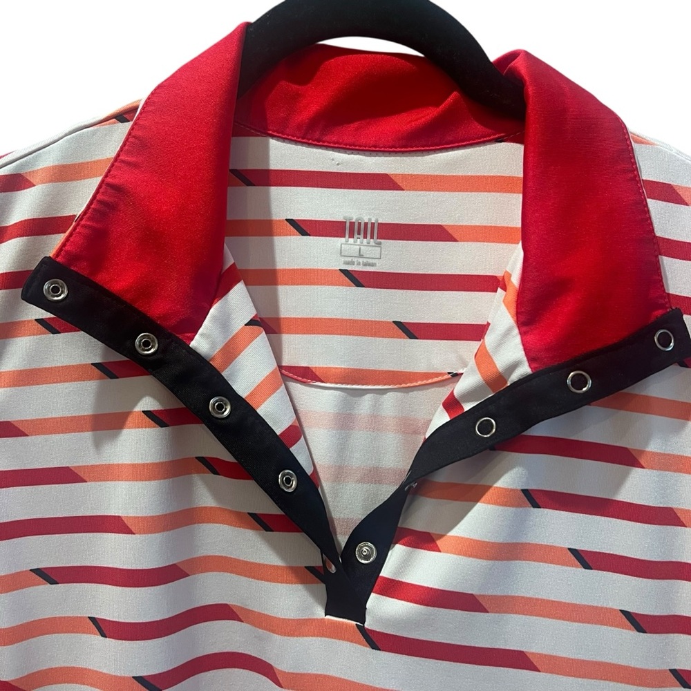Tail White Red Striped Sleeveless 1/4 Snap Golf Polo Tank Top Size Large - Picture 3 of 7